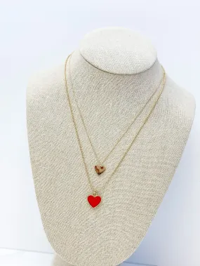 Enamel Heart Layered Necklace - Red