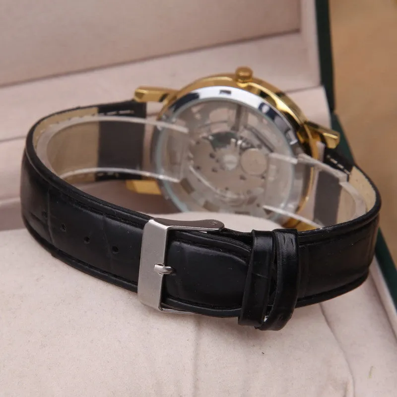 Famous Brand Luxury Fashion Casual Stainless Steel Men Skeleton Watch Men Dress Wristwatch Leather Quartz Boy watch