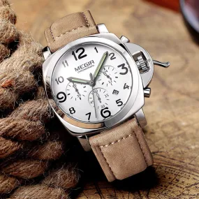 Fashion military lumimous quartz watches men analog casual chronograph waterproof leather wristwatch man top brand MEGIR