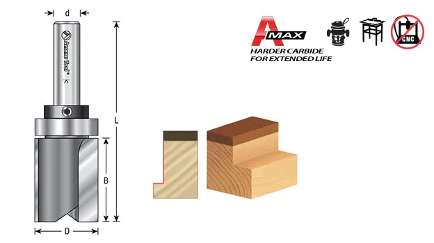 Flush Trim Plunge Router Bit | Various Dia x 3⁄4 x 1⁄4 Shank with Upper BB | 45491 | 738685094914