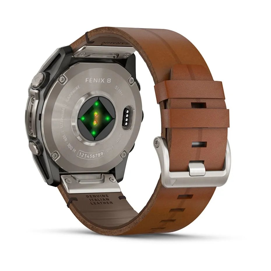 fēnix® 8 – 51 mm | AMOLED - Sapphire, Titanium with Chestnut Leather Band