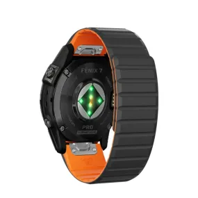 Garmin Fenix 7X Magnetic Silicone Dual Color Bracelet with 26mm quick release (joint circumference: 170-230mm) - Black / Orange