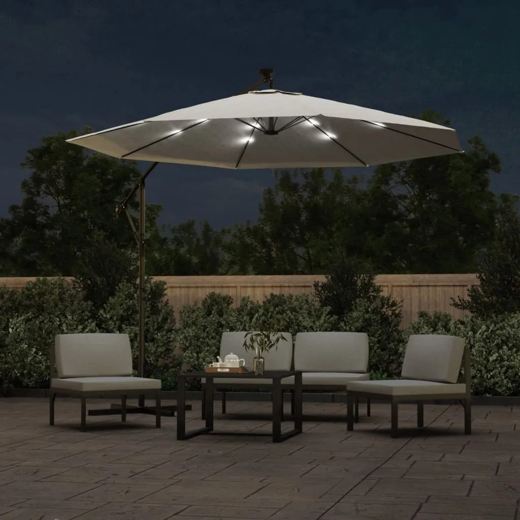 Hanging Parasol with LED Lighting 300 cm Sand Metal Pole