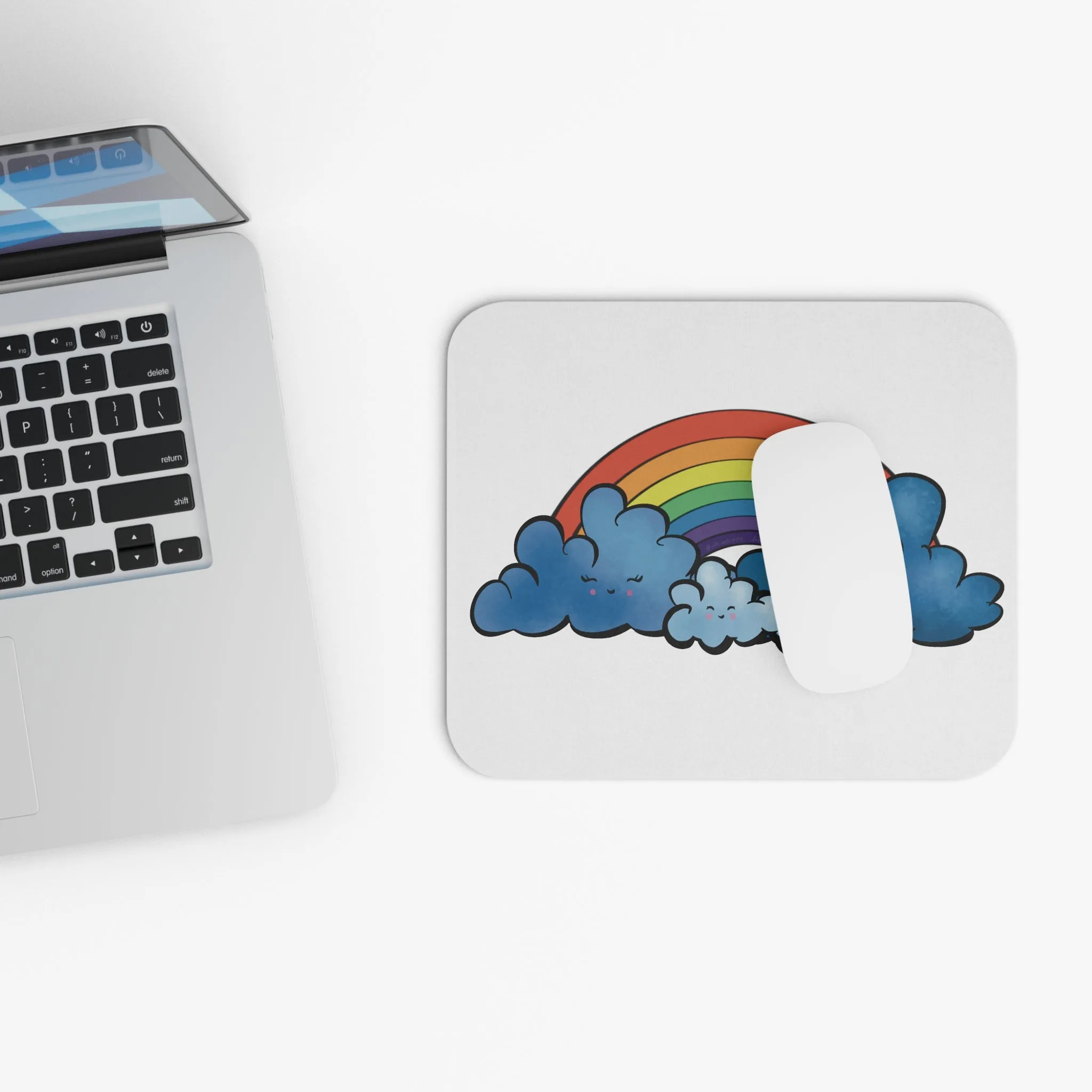 Happy Clouds with Rainbow: Printed Mouse Pad