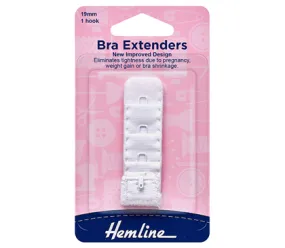 Hemline Bra Back Expander Extender 19mm 1 Hook White