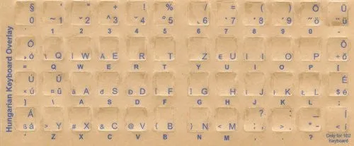 Hungarian Keyboard Stickers - Labels - Overlays with Blue Characters for White Computer Keyboard