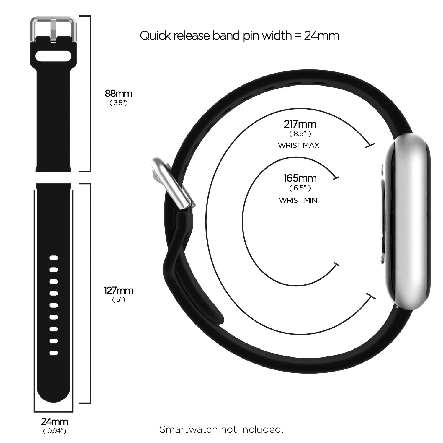 iTouch Air 3 44mm Extra Interchangeable Strap: Black SIlicone