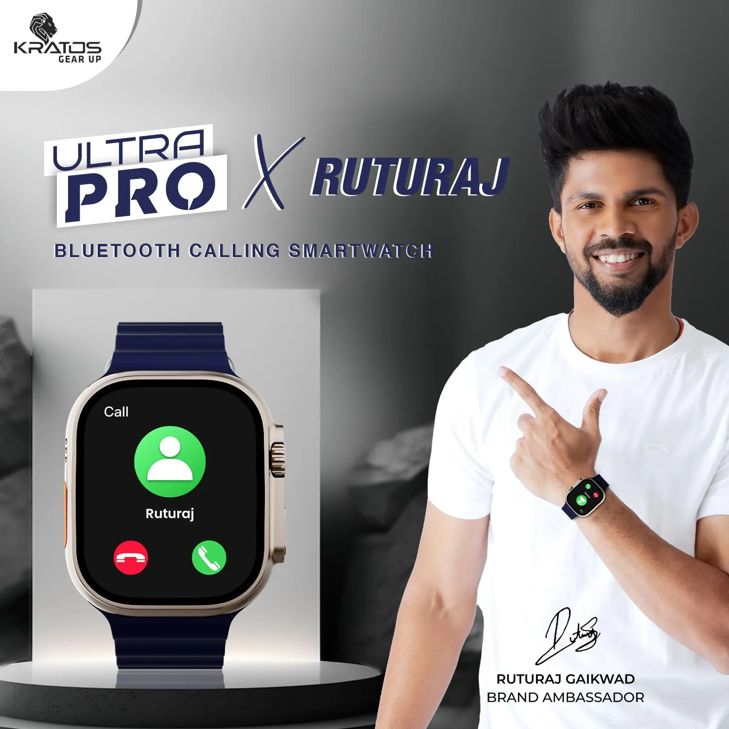 Kratos SW18 Ultra Pro Smartwatch with 2.01" Touch Display, Advanced BT Calling, Wireless Charging Smart Watch, Voice Assistant, 100  Sports Modes, Rotating Crown, Metallic Body, IP67, Heart Rate, SpO2