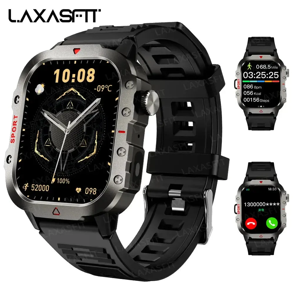 LAXASFIT LED Flashlight Smart Watch Men Sports Fitness Bluetooth Call Heart Rate Health Monitor Outdoor Smart Watch Holiday Gift