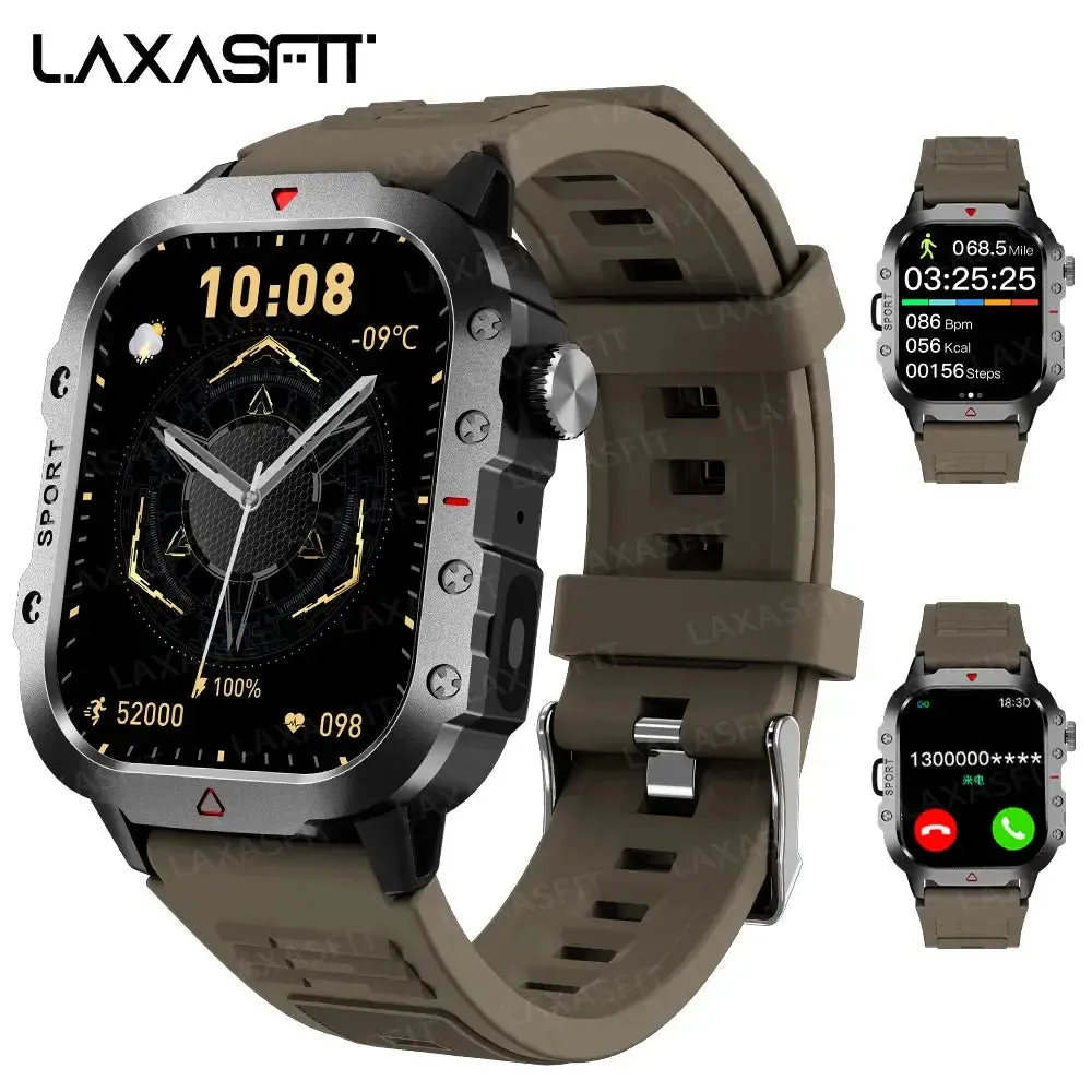 LAXASFIT LED Flashlight Smart Watch Men Sports Fitness Bluetooth Call Heart Rate Health Monitor Outdoor Smart Watch Holiday Gift