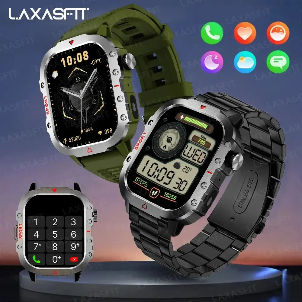 LAXASFIT LED Flashlight Smart Watch Men Sports Fitness Bluetooth Call Heart Rate Health Monitor Outdoor Smart Watch Holiday Gift