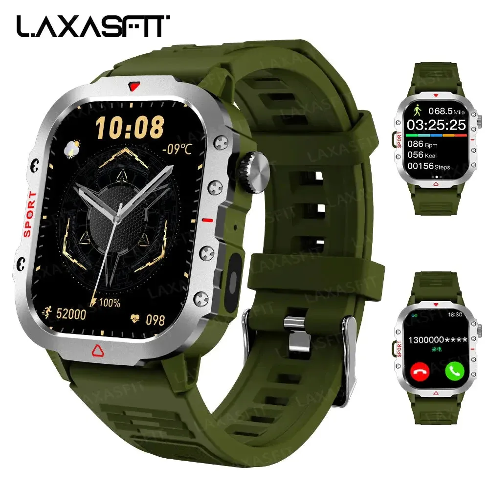 LAXASFIT LED Flashlight Smart Watch Men Sports Fitness Bluetooth Call Heart Rate Health Monitor Outdoor Smart Watch Holiday Gift