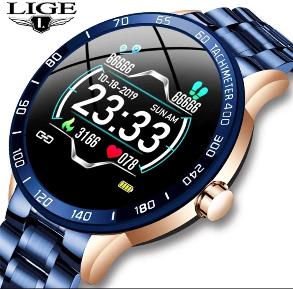 LIGE Smart Watch 122C Blue and Gold