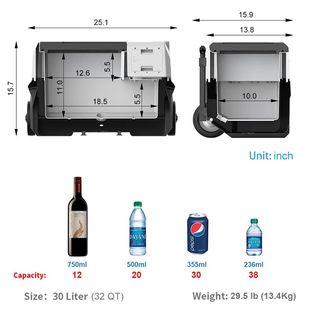 LionCooler X30A Combo Solar Fridge Freezer 32 Quarts & 2 Batteries 173Wh