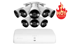 Lorex 4K 16 Camera Capable (8 Wired   8 Fusion Wi-Fi ) 2TB Wired NVR System with Eight IP Smart Deterrence Bullet Cameras - Open Box