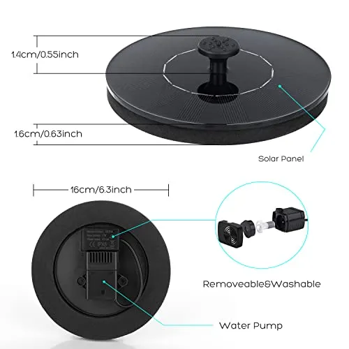 Mademax Solar Bird Bath Fountain Pump, Solar Fountain with 6 Nozzle, Free Standing Floating Solar Powered Water Fountain Pump for Bird Bath, Garden, Pond, Pool, Outdoor