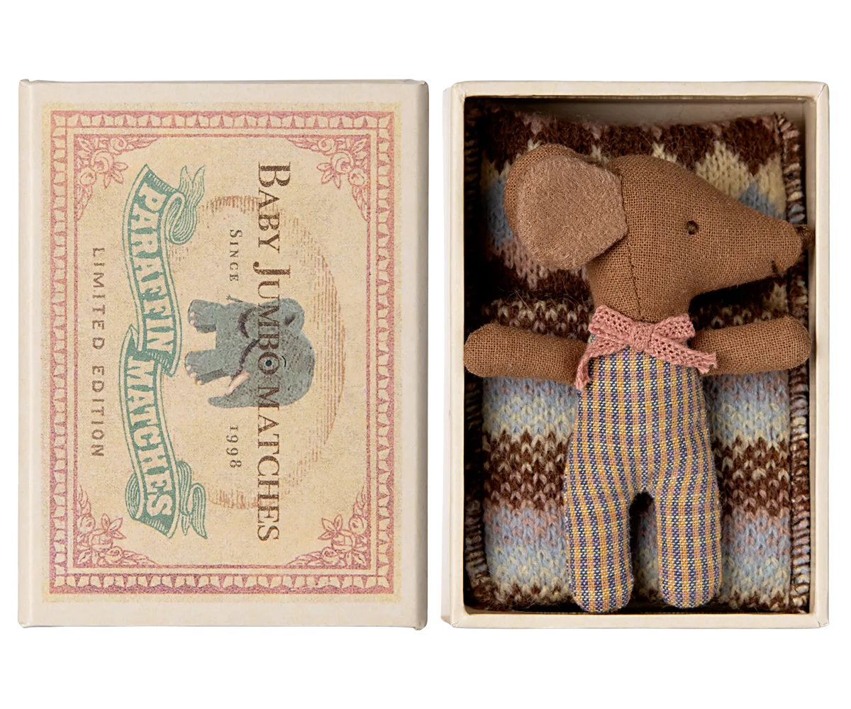 Maileg Baby Girl Sleepy Wakey Mouse in a Matchbox