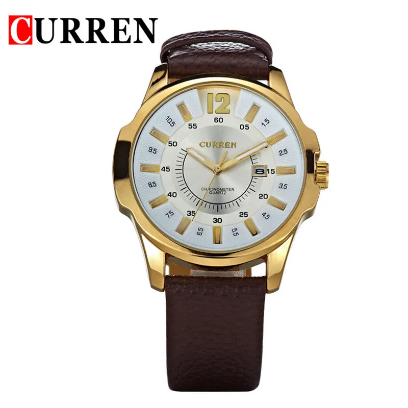 Men Sport Watches Casual Quartz Watch Leather Strap Wristwatch New Fashion Men Business Watch