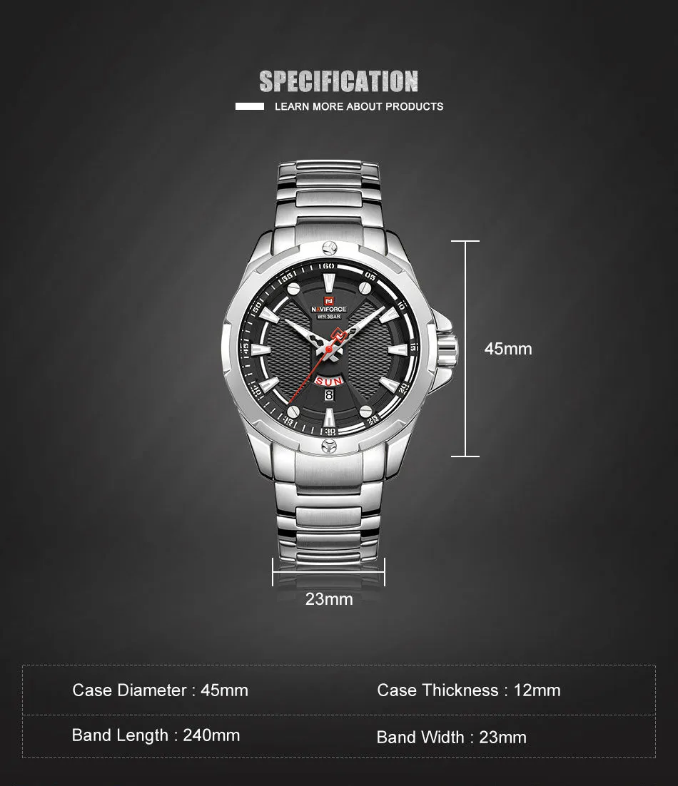 Men’s Luxury Brand Analog Stainless Steel Waterproof Quartz Wristwatch