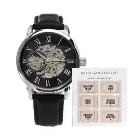 Men's Openwork Watch Anniversary Gifts Love Coupons Card Gifts for Husband, Boyfriend