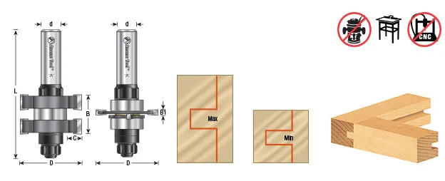 Mission Style Straight In-Stile & Rail Router Bit Set | 1 5⁄8 Dia x 13⁄64 to 1⁄2 x 1⁄2" Shank | 55438 | 738685554388