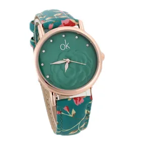 New Fashion Multicolor flower leather Band Quartz wristwatch Women Dress Watch Ladies Rhinestone watch Luminous hands