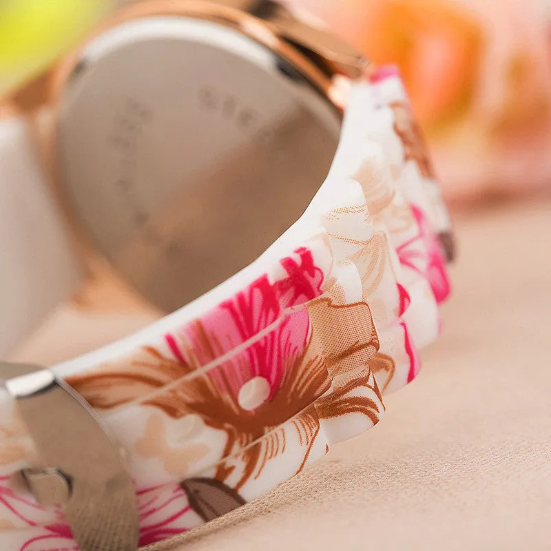 New Fashion Quartz Watch Rose Flower Print Silicone Watches