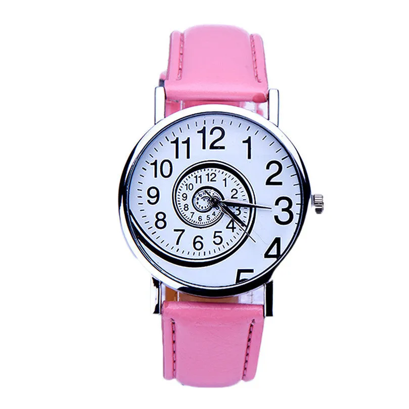 New Hot Sanwony Women Swirl Pattern Leather Analog Quartz Wrist Watch