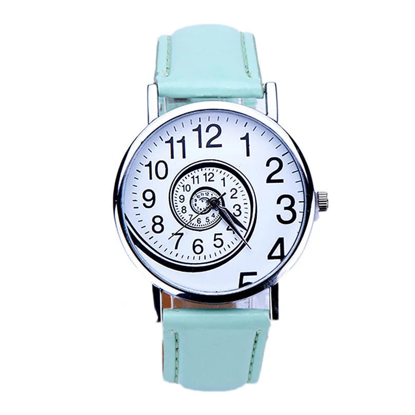 New Hot Sanwony Women Swirl Pattern Leather Analog Quartz Wrist Watch