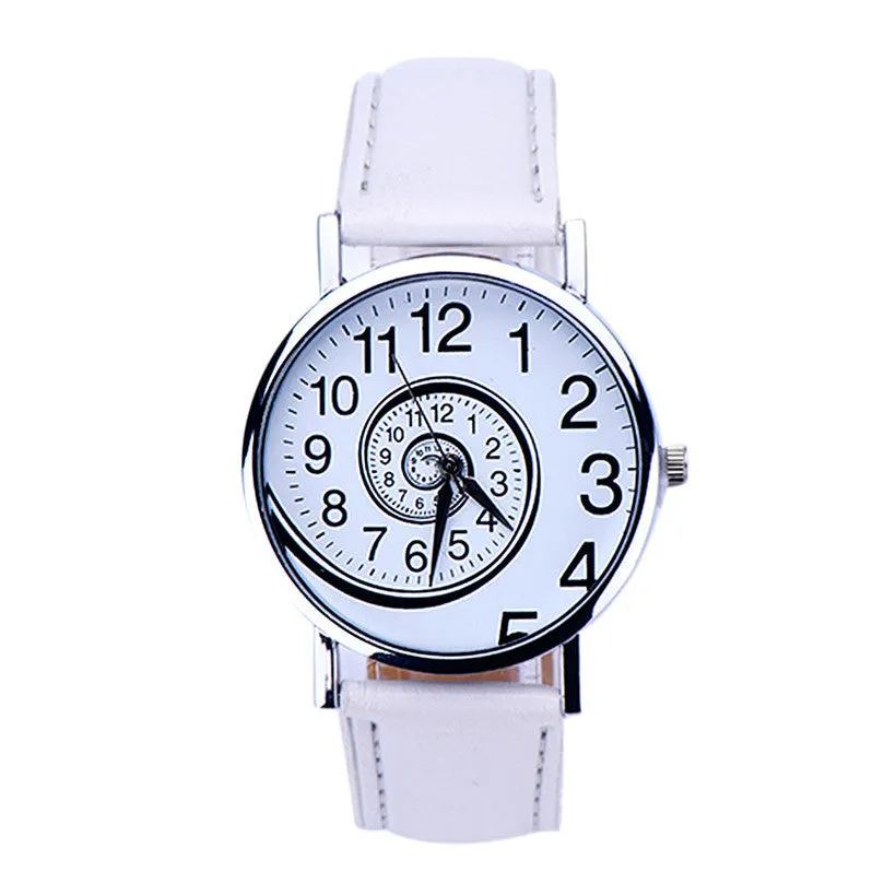 New Hot Sanwony Women Swirl Pattern Leather Analog Quartz Wrist Watch