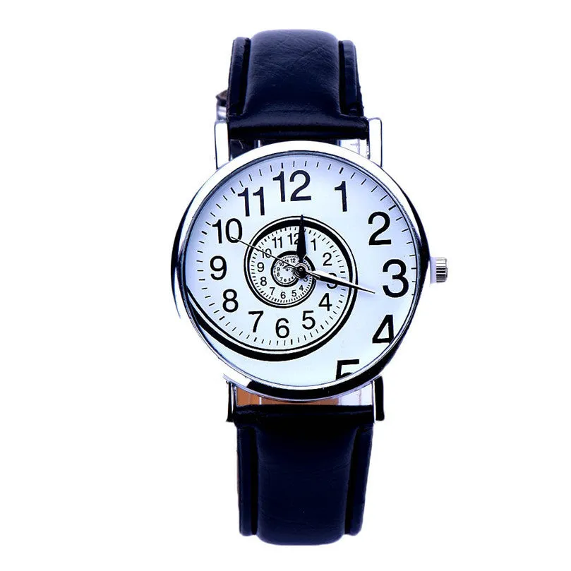 New Hot Sanwony Women Swirl Pattern Leather Analog Quartz Wrist Watch