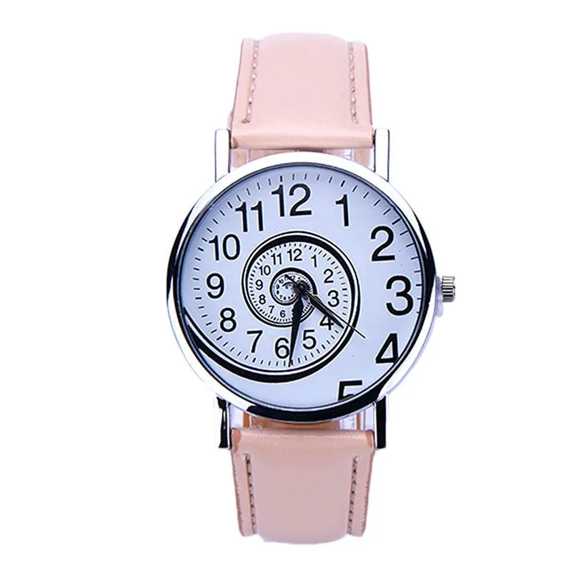 New Hot Sanwony Women Swirl Pattern Leather Analog Quartz Wrist Watch