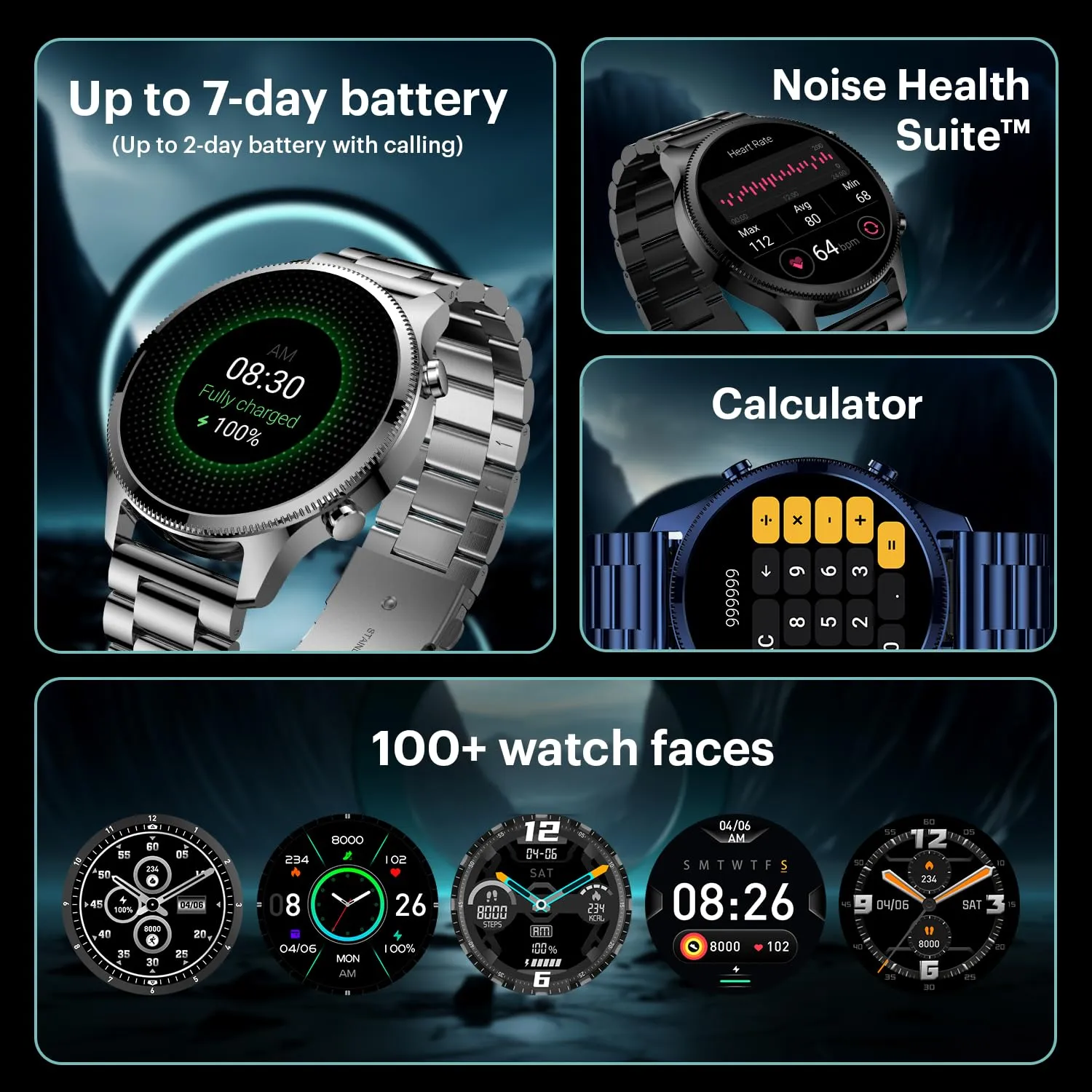 Noise Halo Plus Elite Edition Smartwatch with 1.46" Super AMOLED Display, Stainless Steel Finish Metallic Straps, 4-Stage Sleep Tracker, Smart Watch for Men and Women (Elite Blue