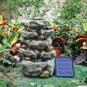 Outdoor Fountain Water Feature Cascading LED Waterfall Solar Powered