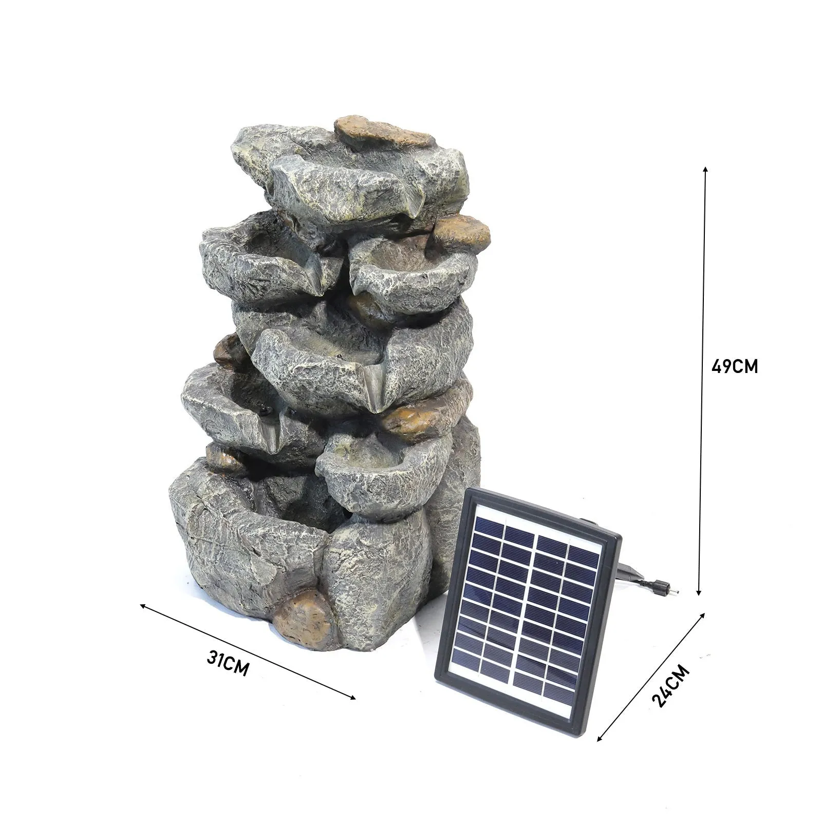 Outdoor Fountain Water Feature Cascading LED Waterfall Solar Powered