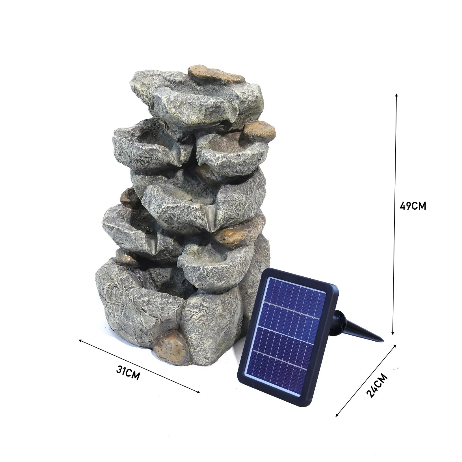 Outdoor Fountain Water Feature Cascading LED Waterfall Solar Powered