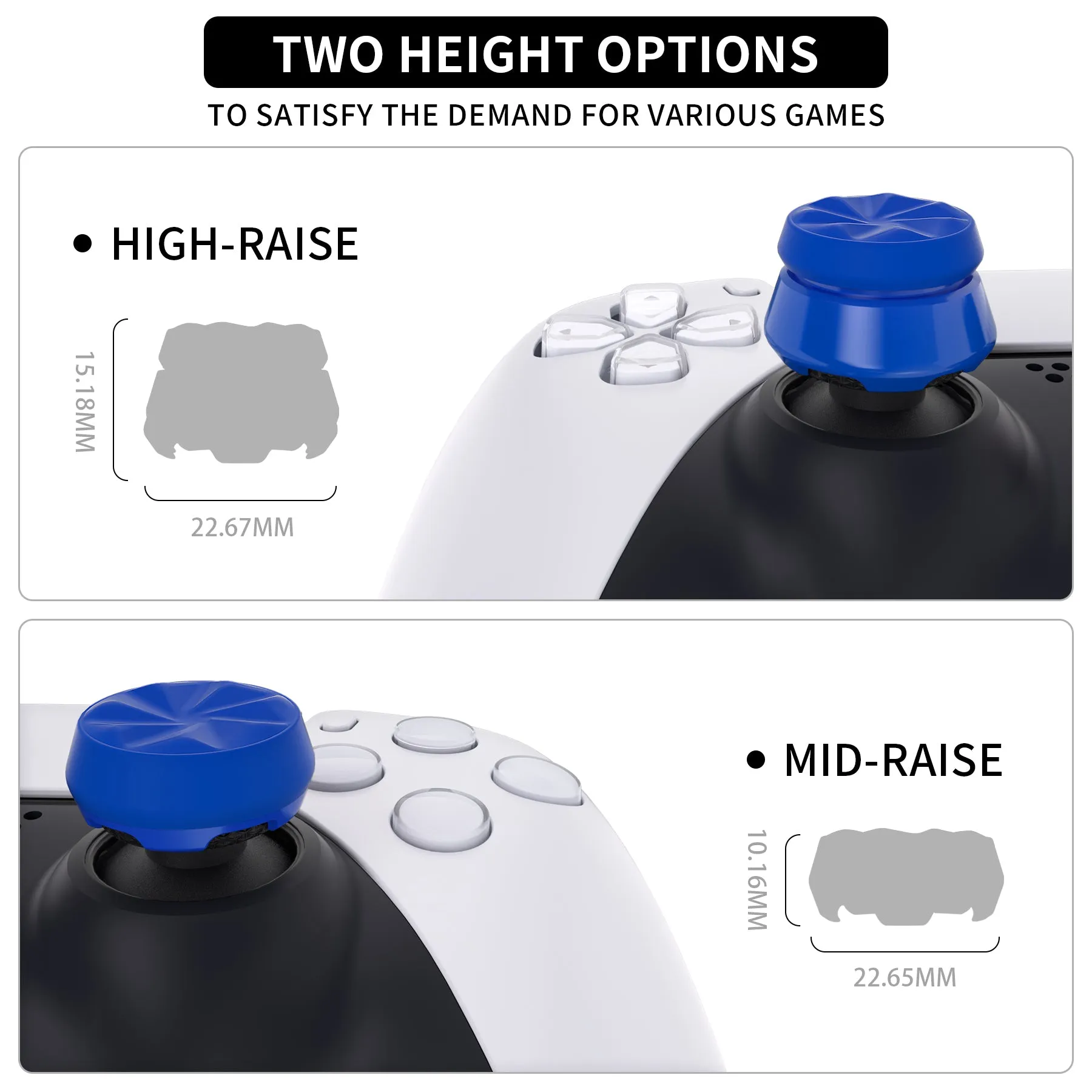 PlayVital Blue Thumbs Pro Hurricane Thumbstick Extender Thumb Grips for ps5 Controller - 2 High Raise and 2 Mid Raise Concave - PJM4007