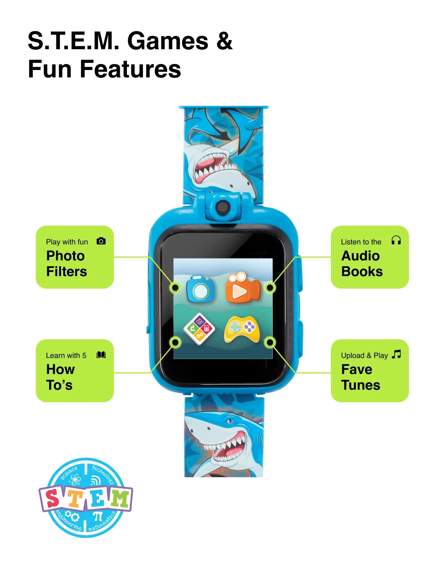 PlayZoom 2 Kids Smartwatch: Shark Print in Blue