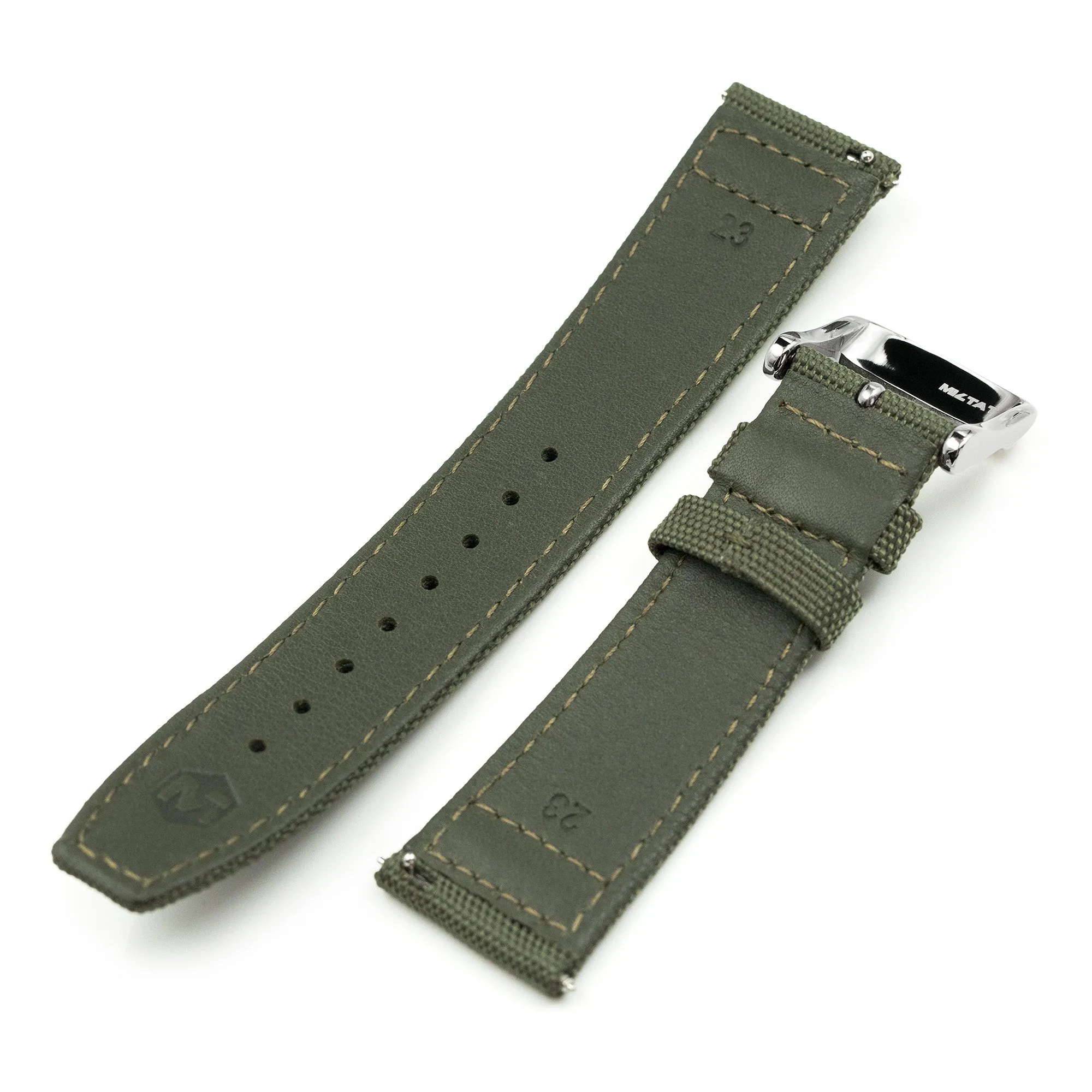 Q.R. Military Green Sailcloth Watch Band, leather lining