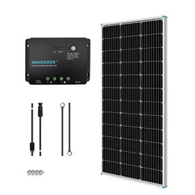 Renogy 100 Watt 12 Volt Solar Panel Starter Kit with 100W Monocrystalline Solar Panel   30A PWM Charge Controller   Adaptor Kit   Tray Cables   Mounting Z Brackets for RV Boats Trailer Off-Grid System