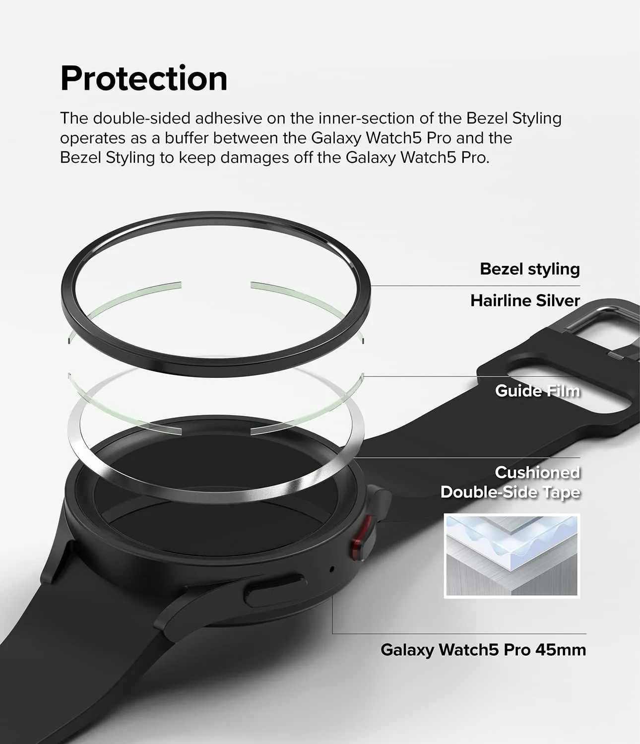 Ringke bezel styling compatible with Samsung Galaxy Watch 5 pro 45mm - 02 (ST) Black