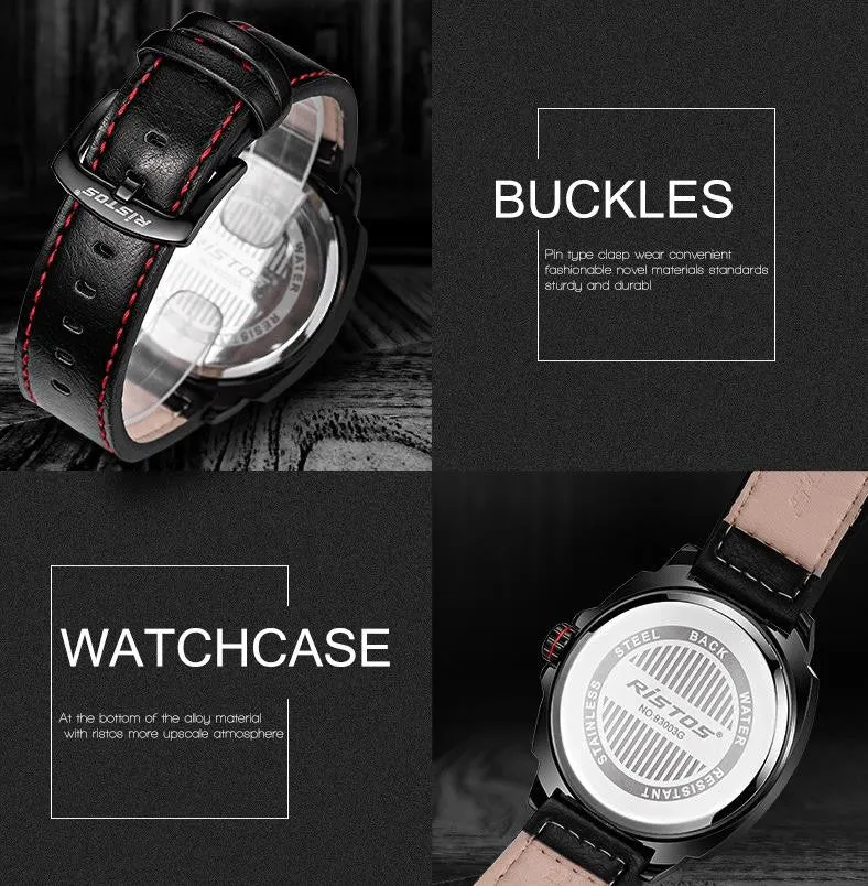 Ristos New Luxury Brand Fashion Sport Quartz Watch Men Business Watch Russia Army Military Corium Leather Strap Wristwatch