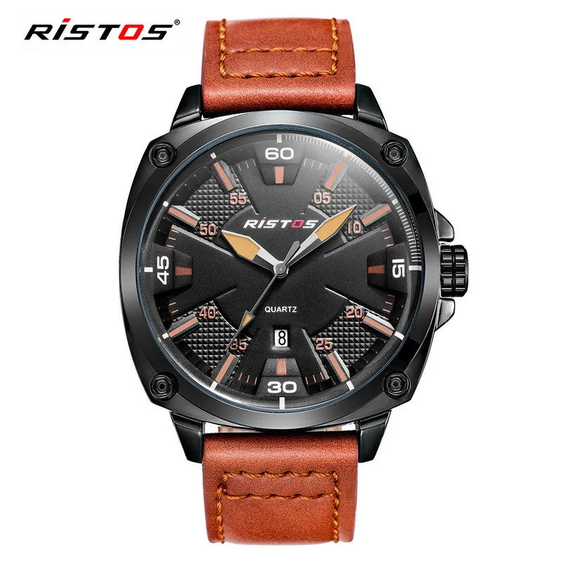 Ristos New Luxury Brand Fashion Sport Quartz Watch Men Business Watch Russia Army Military Corium Leather Strap Wristwatch