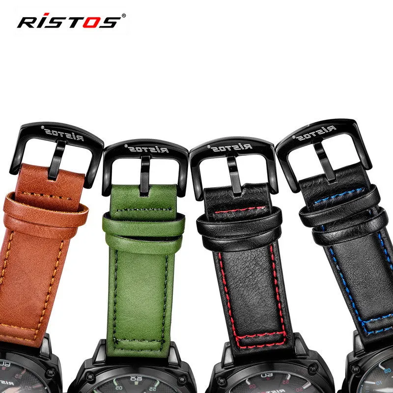 Ristos New Luxury Brand Fashion Sport Quartz Watch Men Business Watch Russia Army Military Corium Leather Strap Wristwatch