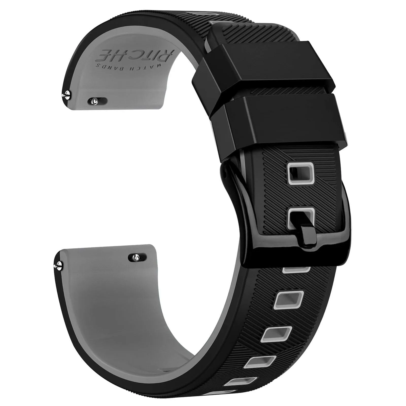 Ritche Sports Silicone Quick Release Watch Bands Straps-Black/Grey/Black Buckle