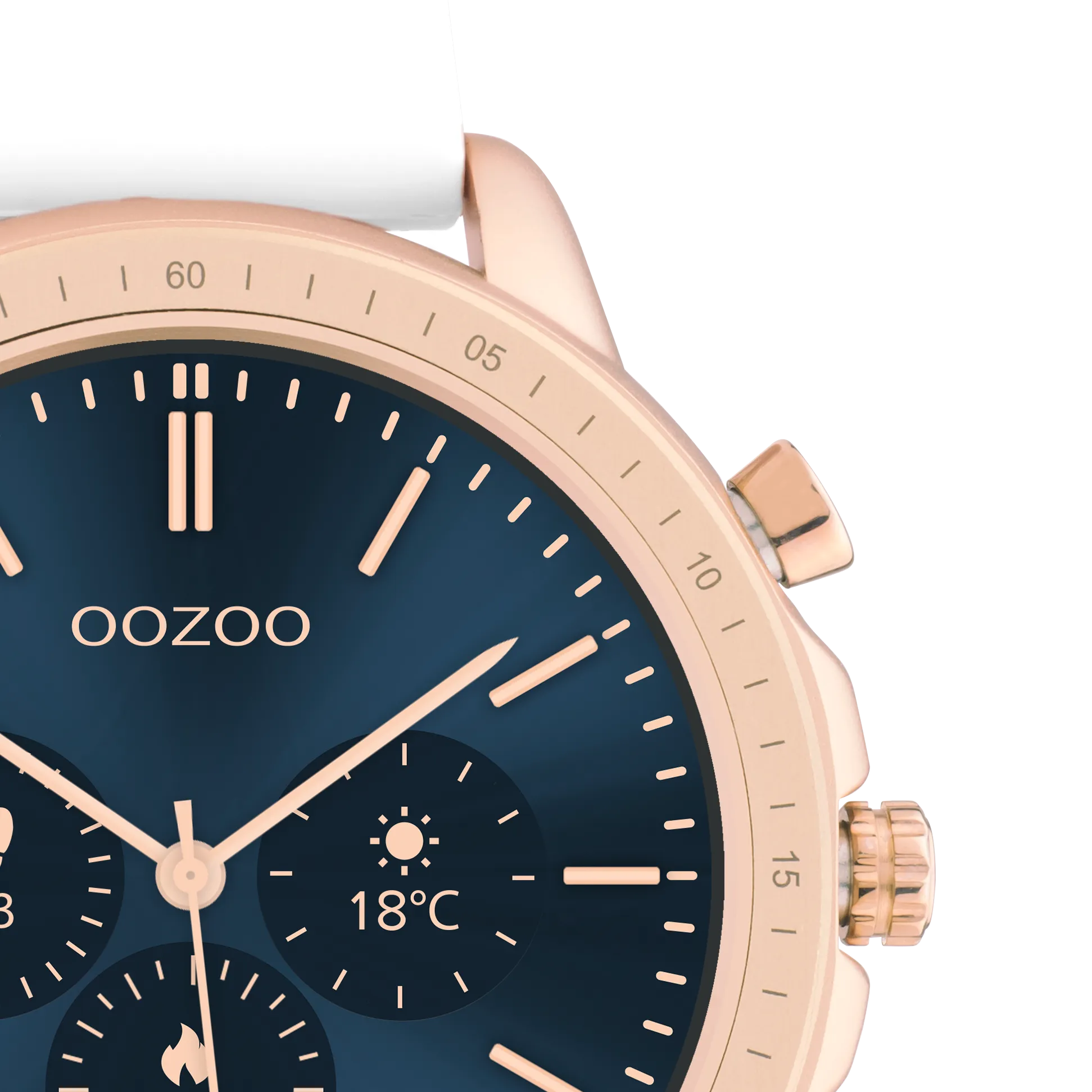 Rose gold coloured OOZOO smartwatch with white rubber strap - Q00322