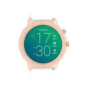 Rose gold coloured OOZOO smartwatch with white rubber strap - Q00322