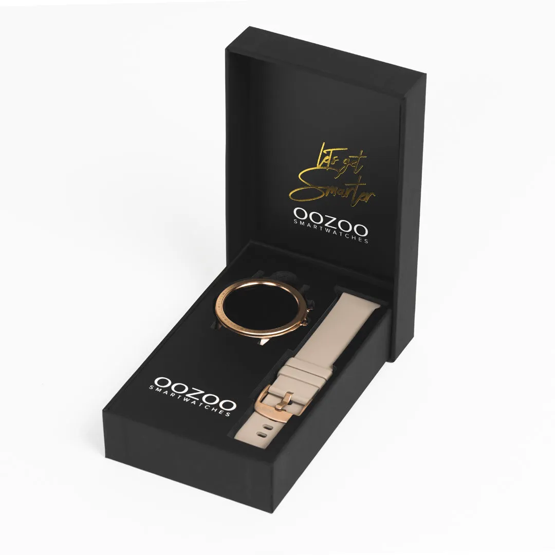 Rose gold coloured OOZOO smartwatch with white rubber strap - Q00322