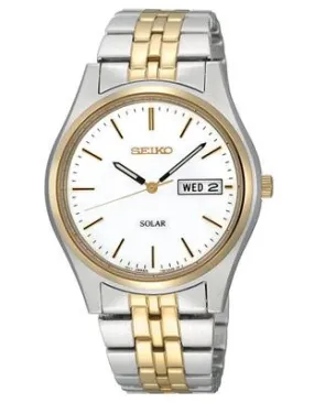 Seiko Solar Mens Watch - White Dial - Two-Tone - 10 Month Power Reserve