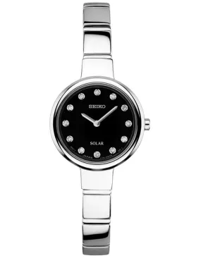 Seiko Womens Solar Diamond Watch - Black Dial - Stainless Steel